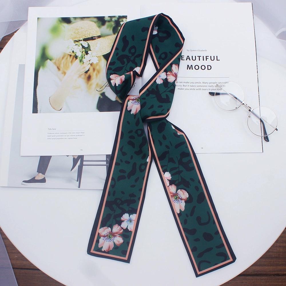 Korean Leopard Printed Skinny Scarf Women Soft Double Sided Neckerchief Hairband Lady Headband Bagscarf Female Neck Tie