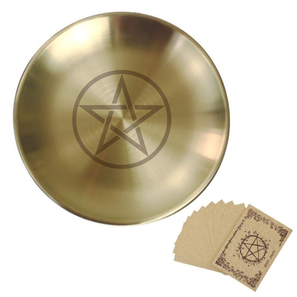 Pentagram Altar Ritual Burning Holder Plate 14cm Stainless Steel Burning Flat Bowl Multi-purpose Durable Candle Holder