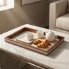 WoodFramed Leather Tray Raised Edge Rectangular Serving Flat Base Dining Accessory Beige