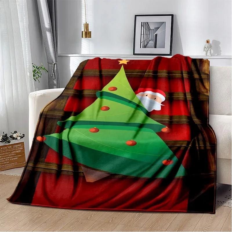 Merry Christmas Tree Santa Claus Kids Gift Cartoon Plush Blanket,Flannel Blanket Throw Blanket for Living Room Bedroom Bed Sofa