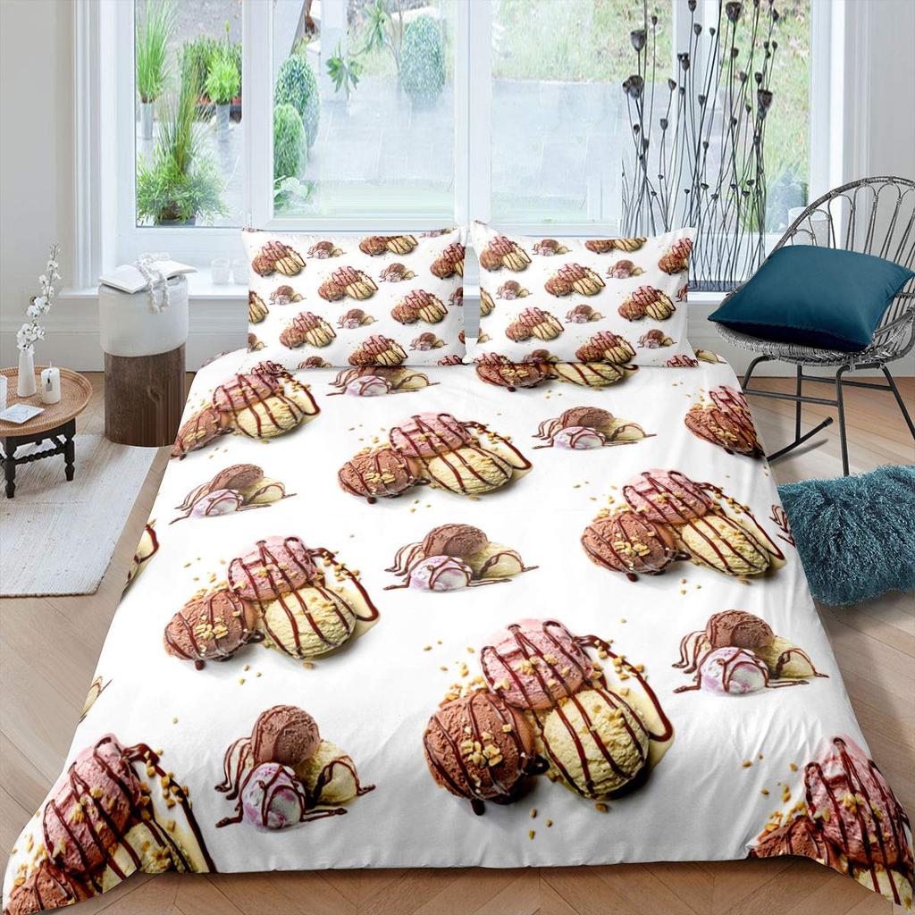 Ice Cream Duvet Cover Set Delicious Food Theme Polyester Quilt Cover King Queen Full Size For Kids Bedding Set With Pillowcase