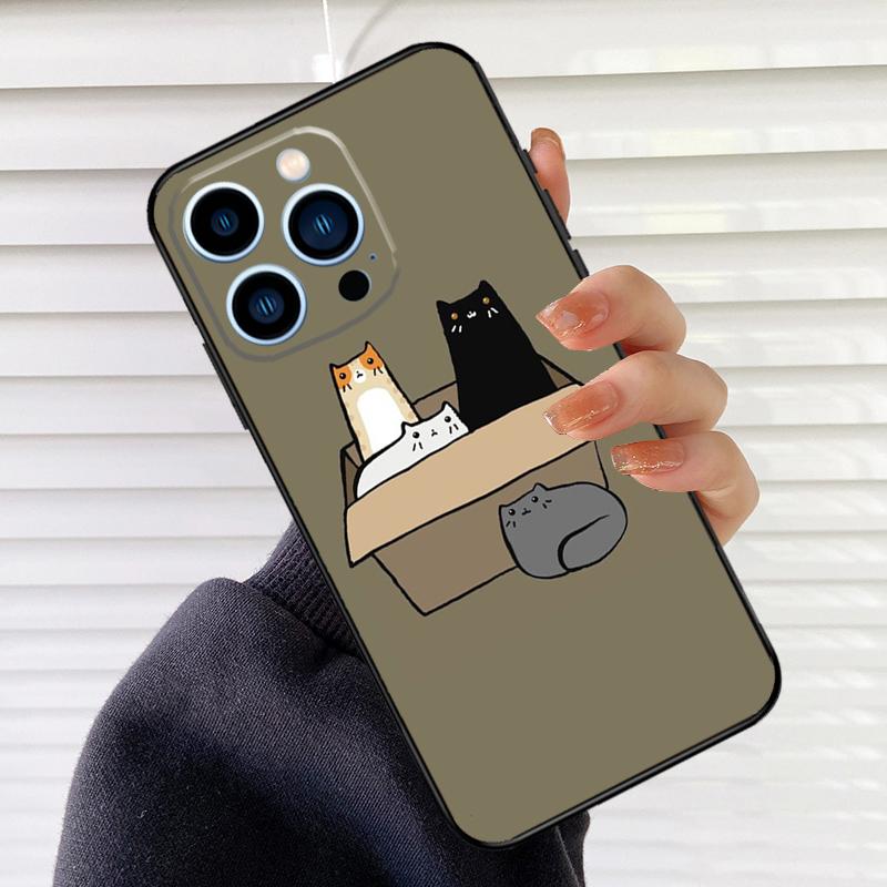 Cartoon Cute Cats Phone Case For iPhone 16 15 14 13 11 12 17 Pro Max mini 15 16 Plus 16e 17 Air Cover Fundas