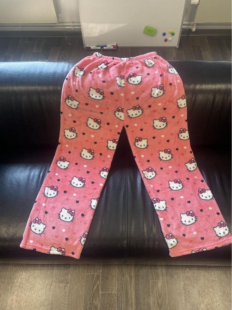 Damen Hello Kitty Halloween Flanell Schlafhose - Dick, gemütlich und mit Samt gefüttert für Herbst und Winter