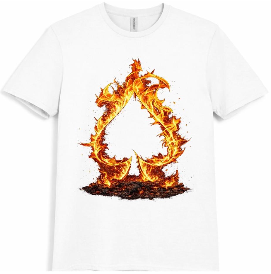 Flaming Spade Poker T Shirt Fire Card Suit Casino Gambling Graphic Tee