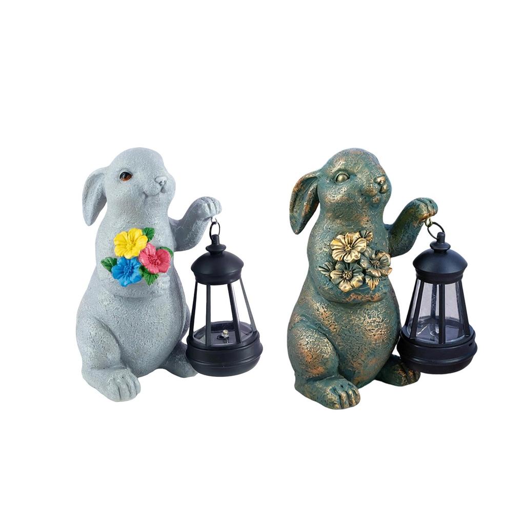 Outdoor Bunny Figurine Resin Rabbit Statue Solar Powered Garden Decoration for Easter Spring Festival Front Door Lawn