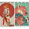 Cute Cartoon Shiba Inu Floor-to-ceiling Window Bay Window Curtains for Children's Bedroom Room High Blackout Curtain Punch Hook