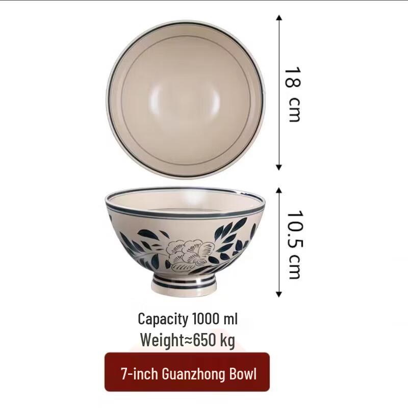 Old Guanzhong Style 7-inch Ceramic Noodle Bowl