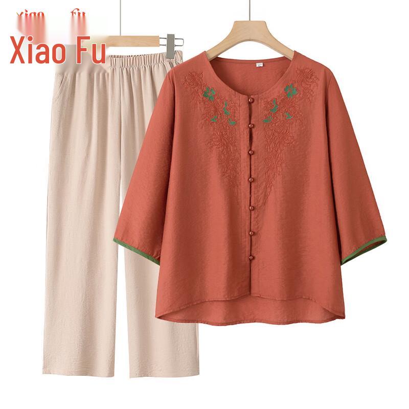 

Mom s Chic Mid-Aged Summer Round Neck Cardigan Top/Set 5XL (suggested 145-160 lbs)