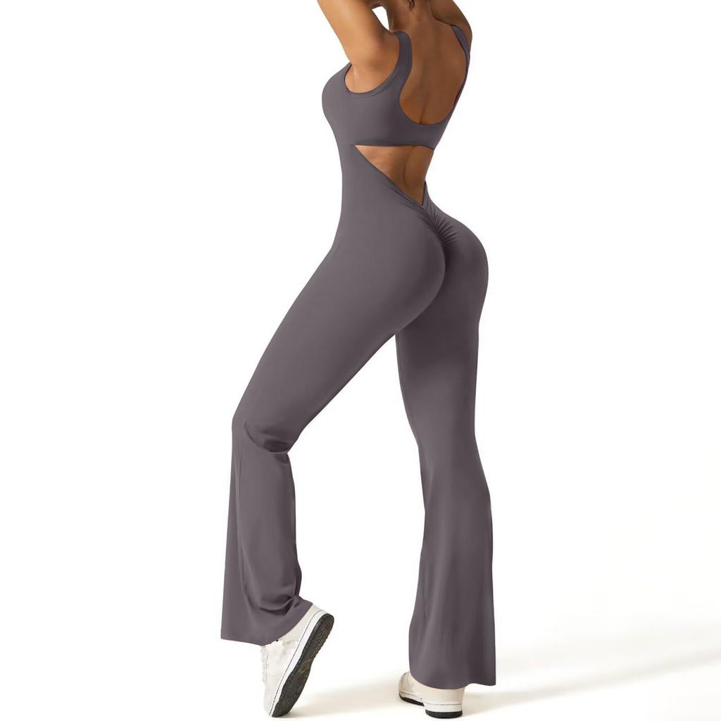 Damen-Overall, einfarbig, sexy, rückenfrei, eng anliegend, elastisch, sportlich, ärmellos