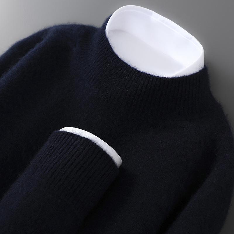 Men s Pure Wool Half-High Collar Sweater - Thick, Loose Casual Knit for Autumn/Winter Large