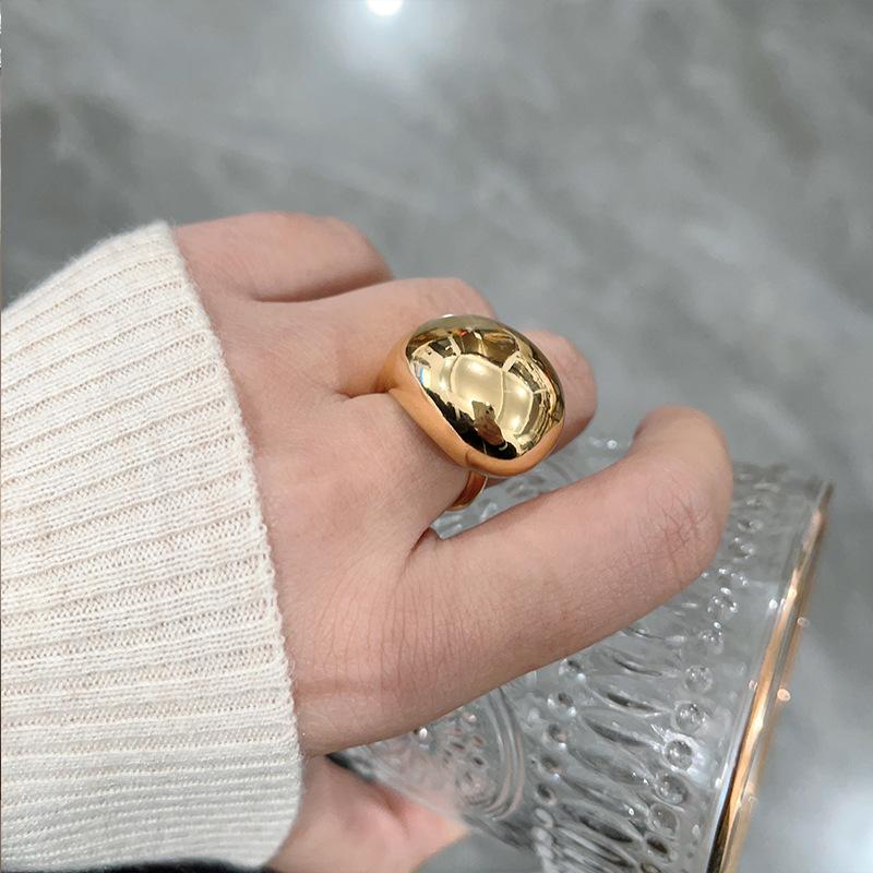 

Exaggerated Metal Big Oval Open Rings For Women Men Punk Gold Color Spherical Smooth Chunky Statement Rings Zircon Gift