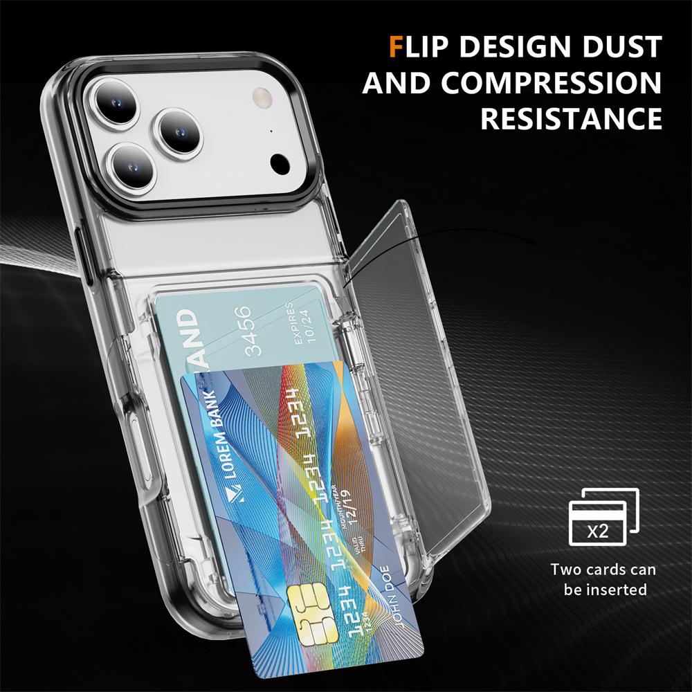 Transparent Wallet Slot Card Holder Stand Phone Case for IPhone 17 Air 16 15 Plus 14 13 12 Pro Max Shockproof Acrylic Hard Cover