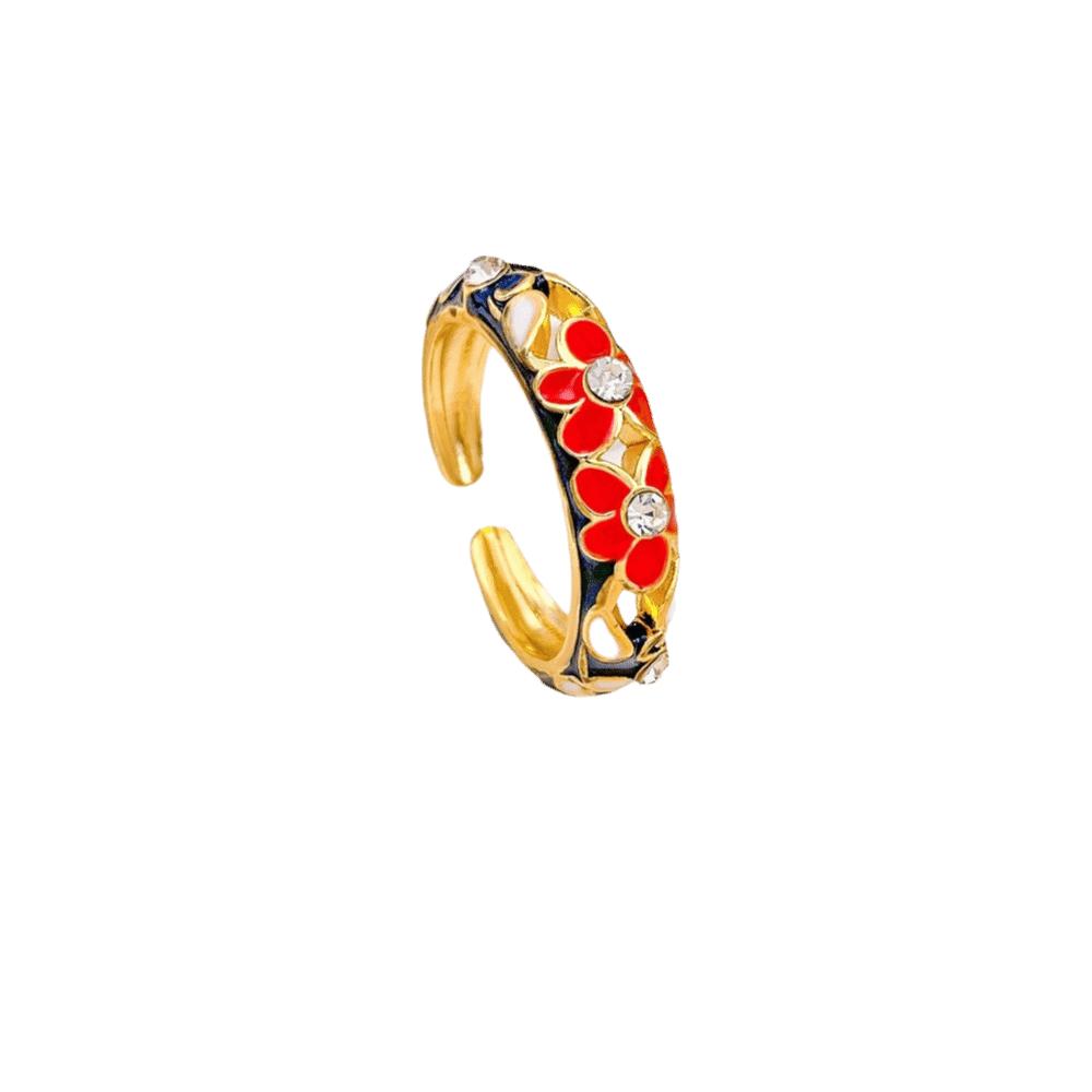 Hollow Out Vintage Geometric Rings Classic Gold Plated Ring Colorful Enamel Flower Rings  Female Style 2