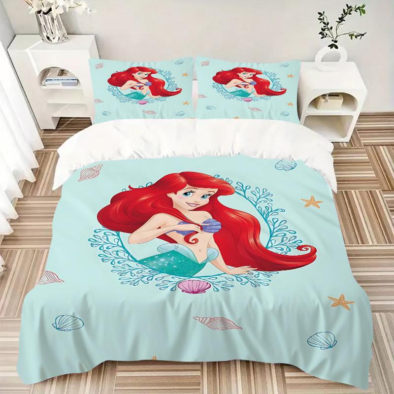 3pcs Mermaid Printed Bedding Set, Breathable And Soft, Machine Washable, Christmas Gift, Suitable for Bedroom Decoration, 108