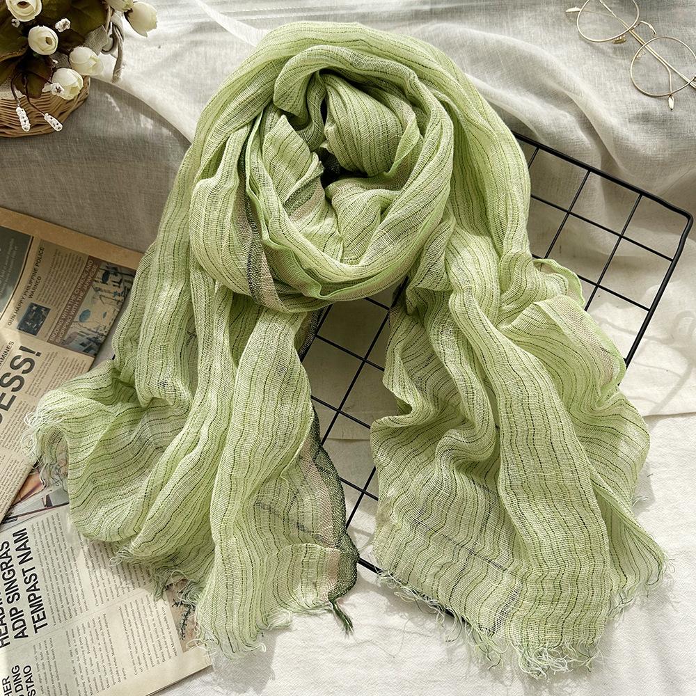 Pruhovaná lněná šála pro ženy na léto Literární sluneční clona Barva Tkaní Řemeslné zpracování Gázová šála