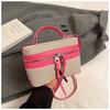New Color Blocking Box Bag for Women PU Splicing Zipper Handbag Korean Casual Fashion Canvas Shoulder Bag Female CrossBody Bags