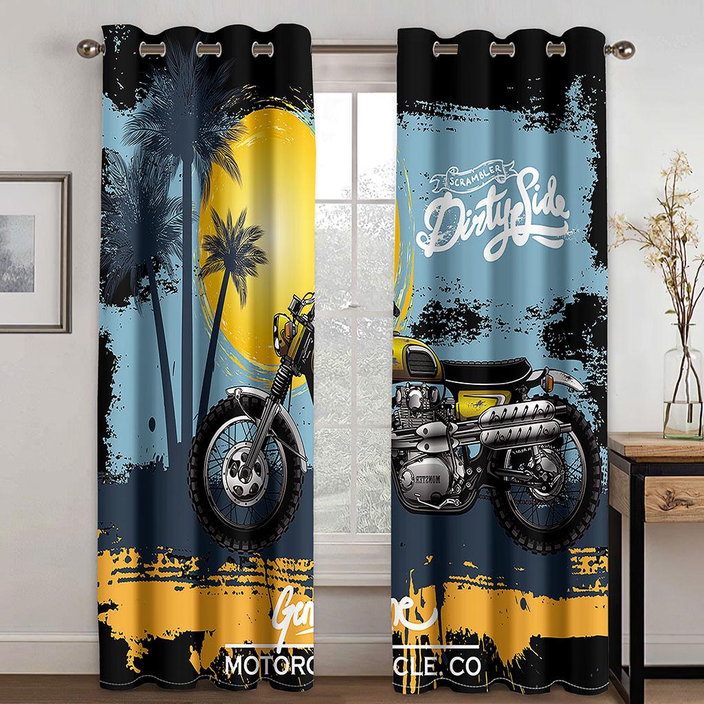 Cool Motorcycle Series Deluxe Sunshade Curtain 2 Piece Living Room Bedroom Home Decoration Hook Perforation