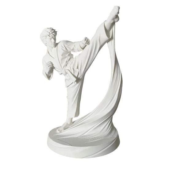 Desktop Ornament 3D Printed Karate Kick Man Statue, White Martial Arts Figurine Sculpture, Study Room Accessory Taekwondo Character Ornament,