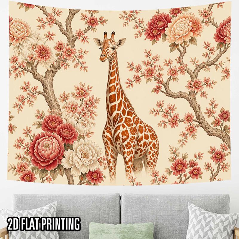 2D Flat, 2D Flat 1pc Tapestry Giraffe Among Flowers Tapestry Wall Hanging Decor Multi-Size Polyester Background Resistant and Wear-Resistant for Livin