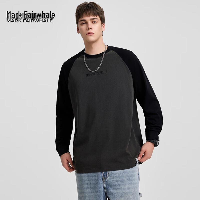 Mark Huafei Men's Trendy Retro Color-Block Long Sleeve T-Shirt