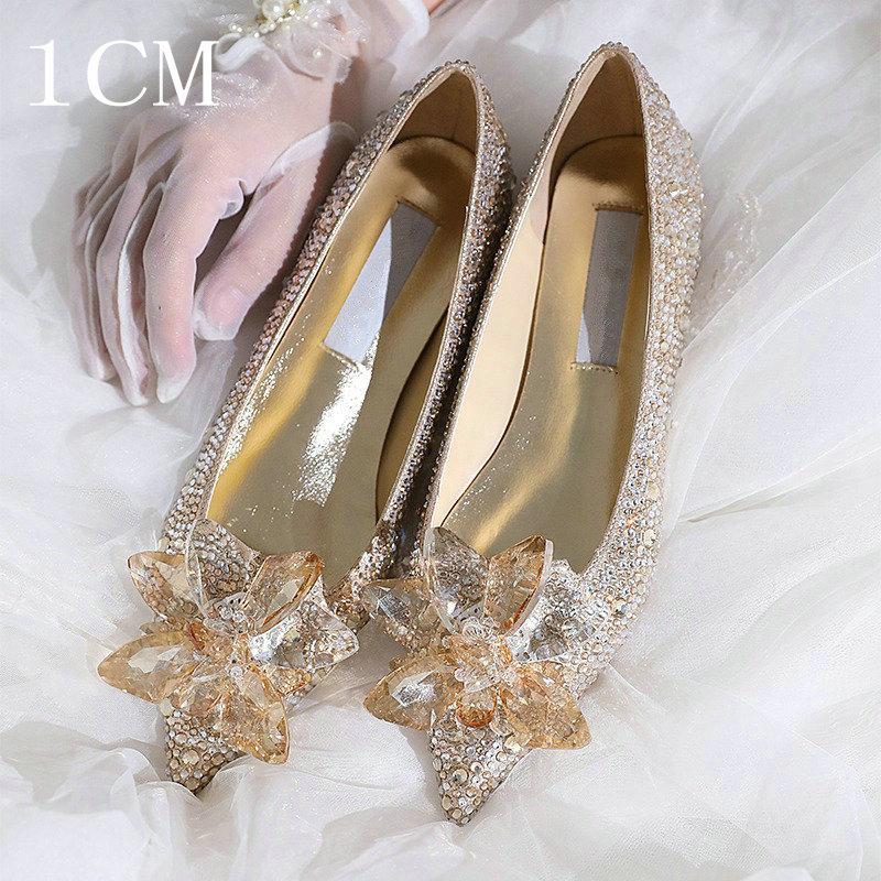 Fashion 2025 New Spring And Autumn Bridal Wedding Shoes Rhine-shaped High Heels Female Stiletto Crystal Pumps