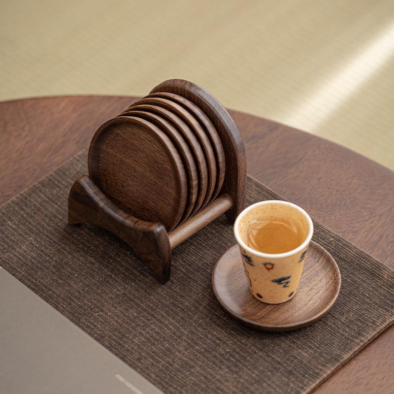 Black Walnut Tea Ceremony Coaster & Cup Holder - Solid Wood, Heat Insulated Pad for Kung Fu Tea Sets