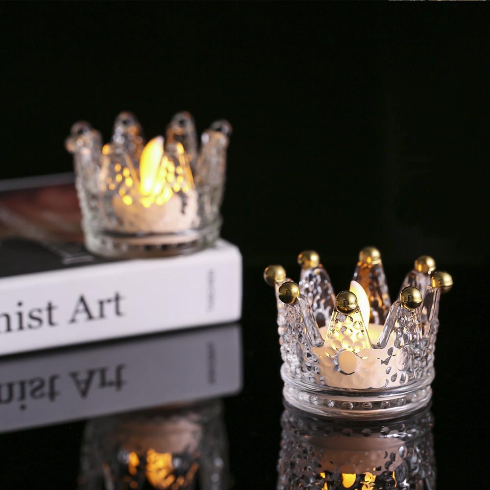 French Style Retro Crown Glass Candle Holder Aromatherapy Candlestick Organize Small Ornaments Romantic Atmosphere Props