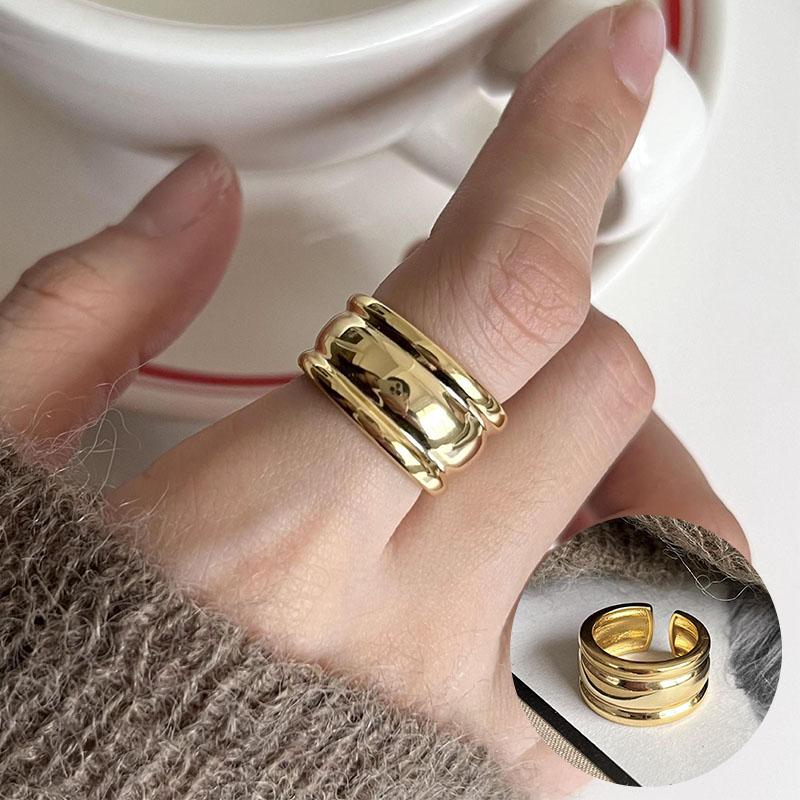 Panjbj Copper Wide Smooth Ring For Women Girl Irregular Simple Fashion Adjustable Jewelry Gift Dropshipping