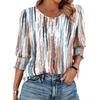 Women's Clothing, Spring, Loose, Casual, Printed, Seven Quarter Sleeves, Round Neck, T-shirt, Top
