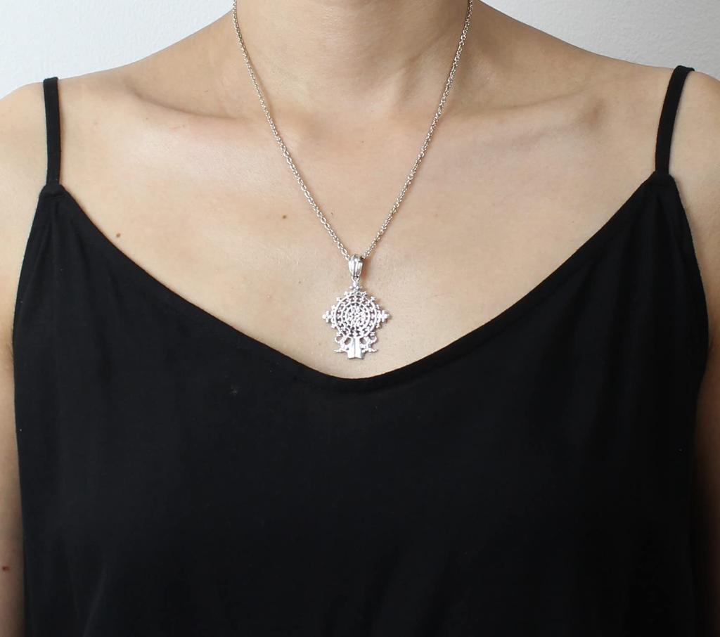 African Ethiopian Cross Silver Pendant for Women and Men