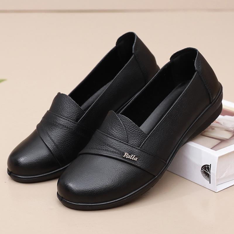 Women's Shoes with Round Toe, Flat Heel and Soft Sole, Single Shoes for Middle-aged and Elderly People