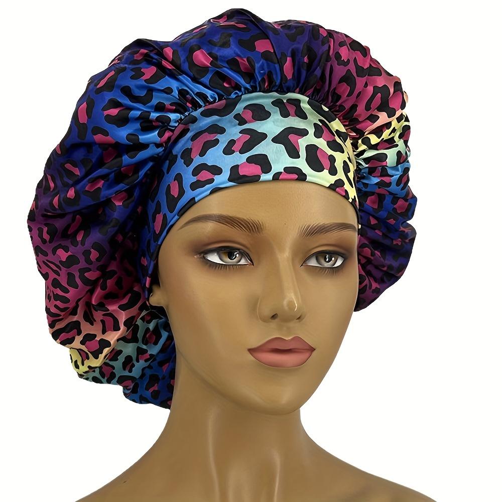 

Leopard Print Bonnet for Women, Soft Curly Hair Sleeping Cap, Loose Elastic Head Wrap for Dry Textured Hair, Silky Night Cover бежевий