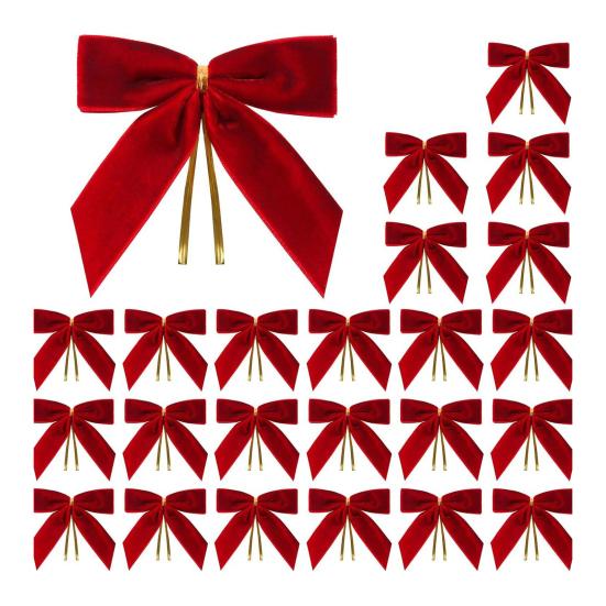 24 Pcs Velvet Christmas Bows with Twist Tie 3.5 Inch Pre-Tied Vintage Velvet Ribbon Bows for Wreath Tree Gift Wrapping DIY Craft Party Favors Home