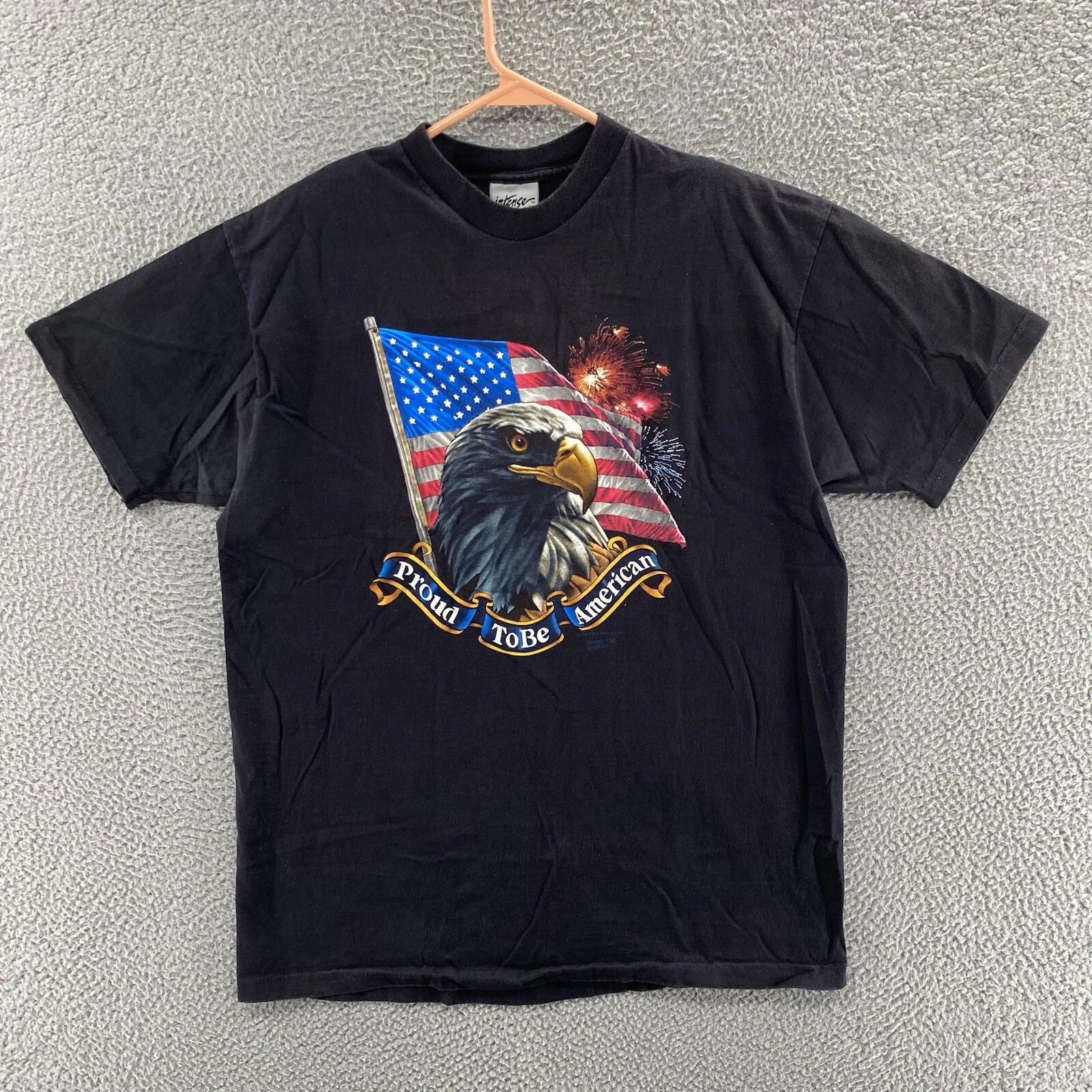 VINTAGE Patriotic T Shirt Men Extra Large Black Eagle Flag USA Single Stitch 90s 3XL