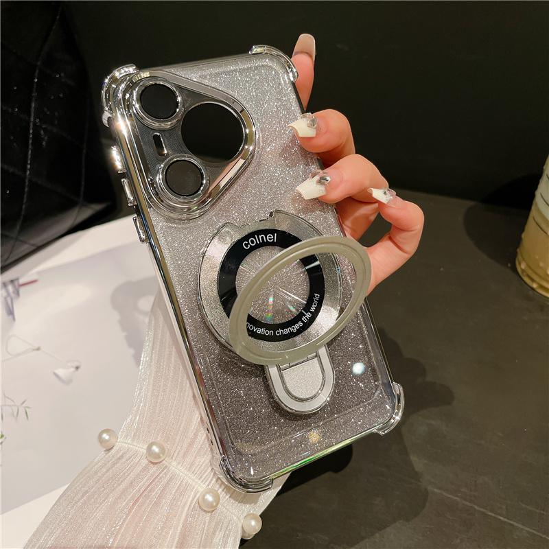 Glitter Plating For Magsafe Magnetic Stand Phone Case For Huawei Pura 70 Ultra P50 P40 P30 Pura70 Pro Plus Lens Protective Cover