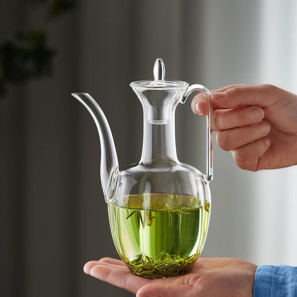 POKALOTEA Heat-Resistant Glass Teapot, Imitating the Song Dynasty, for Tea, Sake, Draft Beer, Shaoxing Wine, and Coffee, with Handle and Lid, 560ml