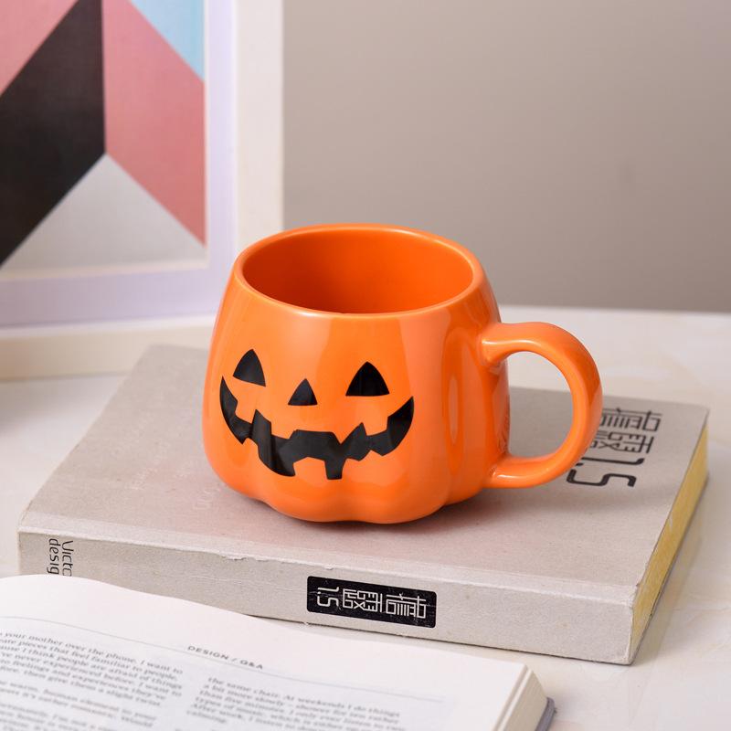 1pc 400ml Halloween Pumpkin Mug Decor Halloween Pattern Mug Ceramic Cute Pumpkin Coffee Cup Birthday Tabletop Drinkware Gifts