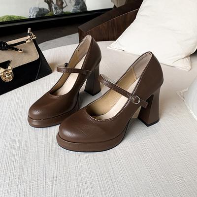 Blockabsatz High Heel Mary Janes Übergröße Schnallenriemen Damenschuhe im Sale 2025 Mode Runde Zehenpartie Plateau Mode Pumps