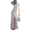 European and American Sexy Slim Fit Backless Lace See-through Sling Dress Long Dress Sexy Lace Maxi Dress