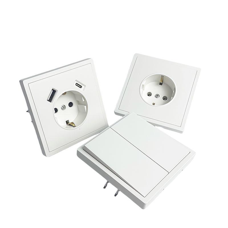 Flush Mount EU Electrical Socket 16A 250V with USB Type-C Charging 1/2 Gang Switch, 80x80mm Golden Panel for European Standard