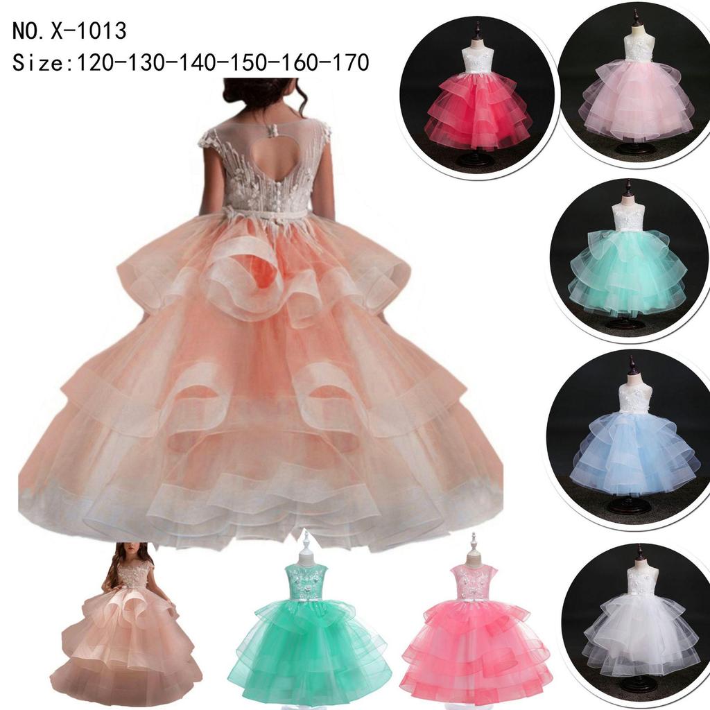European and American Princess Flower Girl Dress - Long Patchwork Design for Children