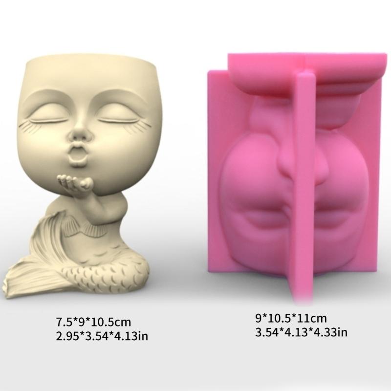 

Pen Holder Flower Pot Silicone Mold Mermaids Girl Epoxy Resin Mold DIY Decoration Tool Succulent Planter Making Supplies світло-сірого кольору