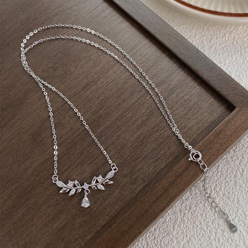 Elegant Women's S999 Sterling Silver Laurel Wheat Ear Necklace - Luxury Pure Silver Clavicle Chain