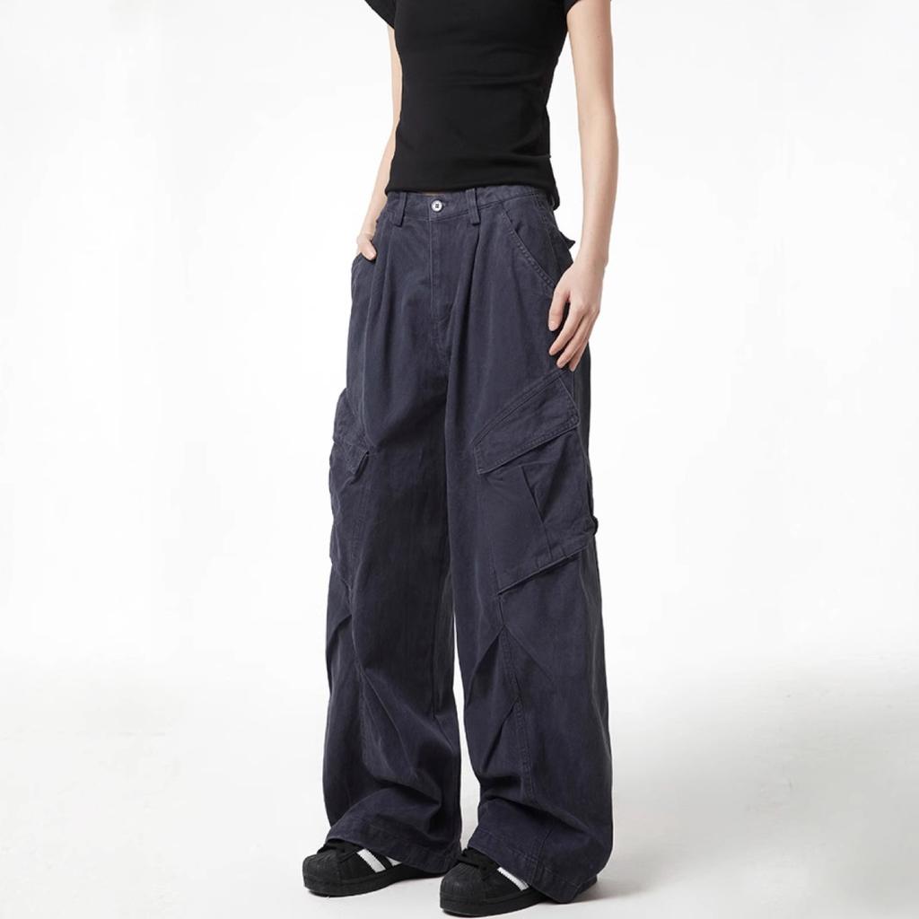 American retro washed deconstruction design sense multi-pocket overalls men's and women's loose straight casual wide-leg floor pants