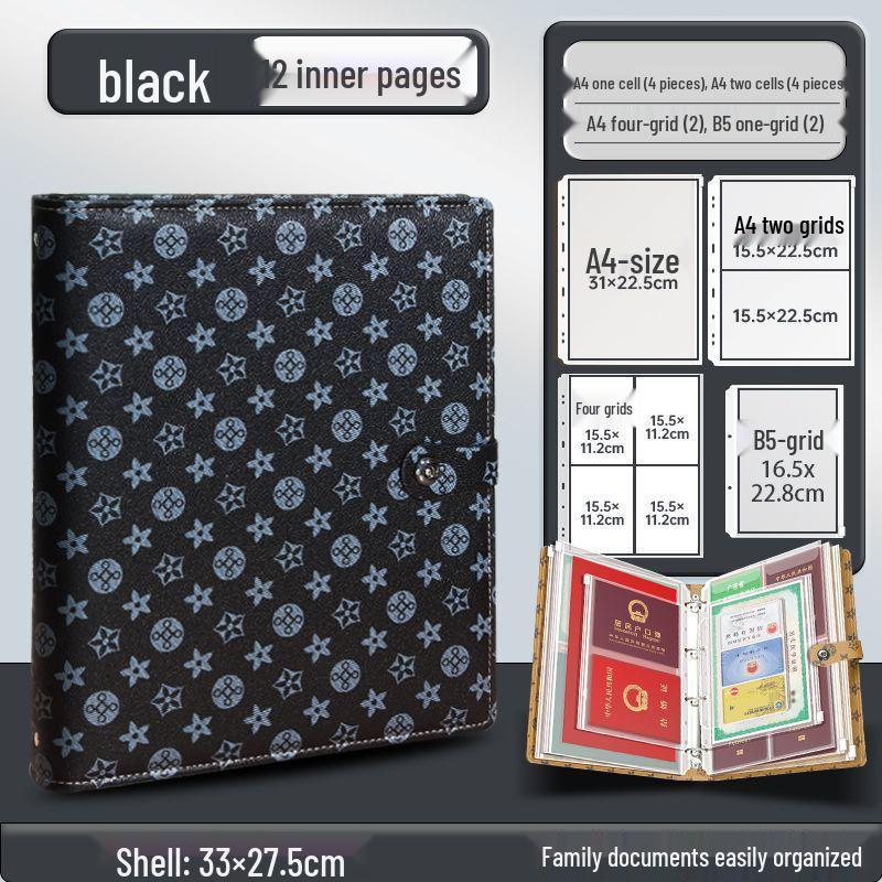 A4 Large Capacity Family Document Organizer with Transparent Pages for Birth Certificates and Household Registers