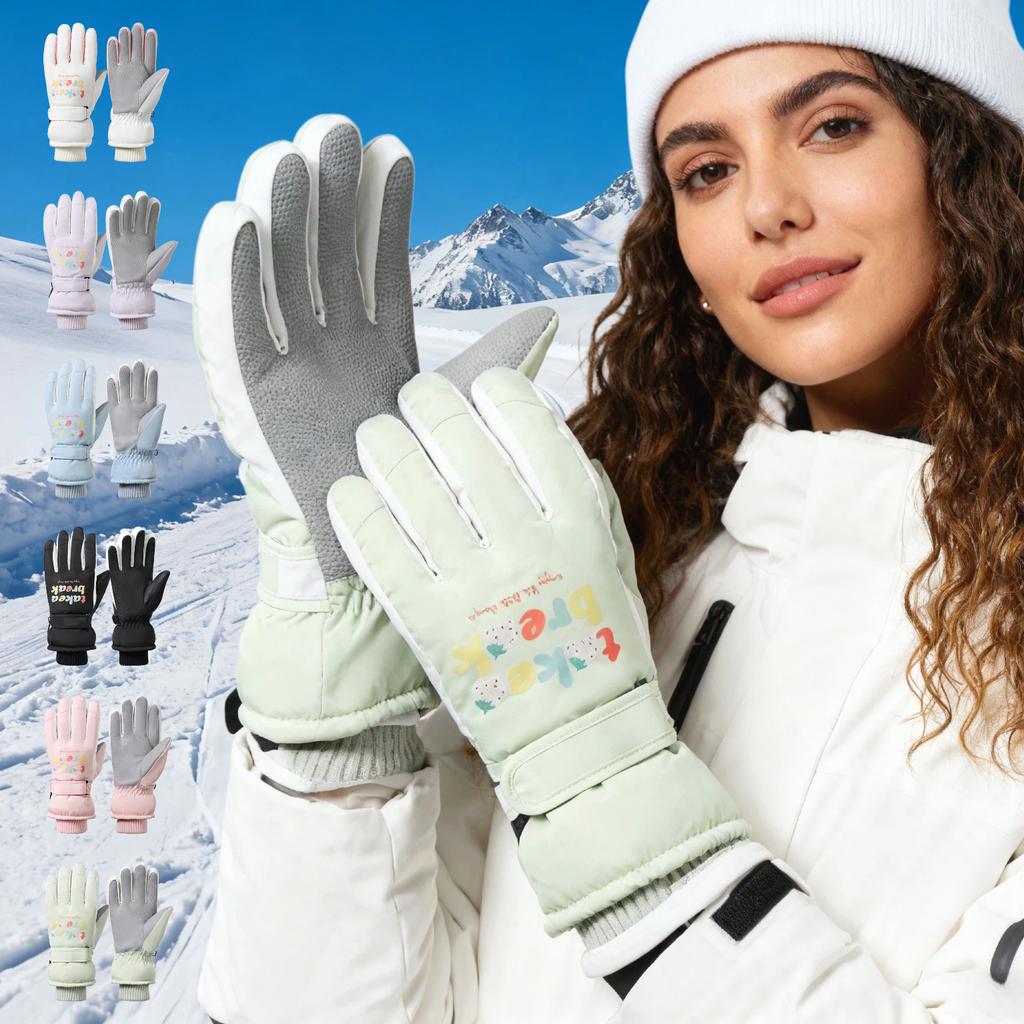 Fashion Women Winter Touchscreen Waterproof PU Palm Non-Slip Outdoor Snow Sports Ski Gloves
