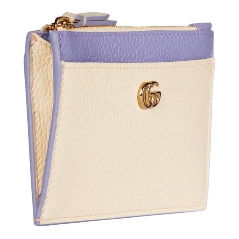 Gucci Double G Light Gold Hardware Leather Key Case Women's Ivory and Lilac