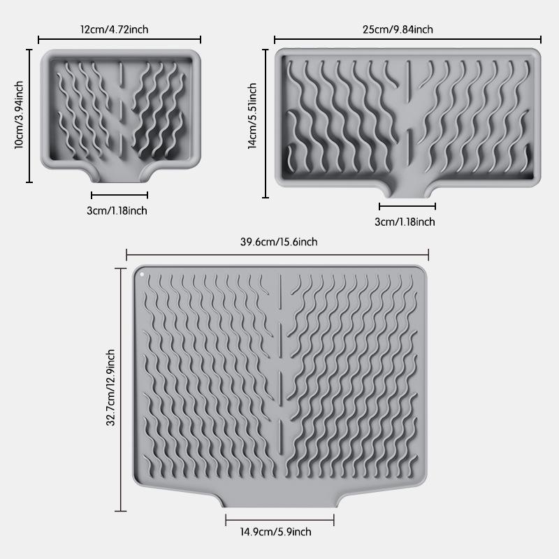 Covoraș de scurgere tacâmuri din silicon antiderapant: Scurgere înclinată pentru uscat farfurii și boluri, rezistentă la căldură.