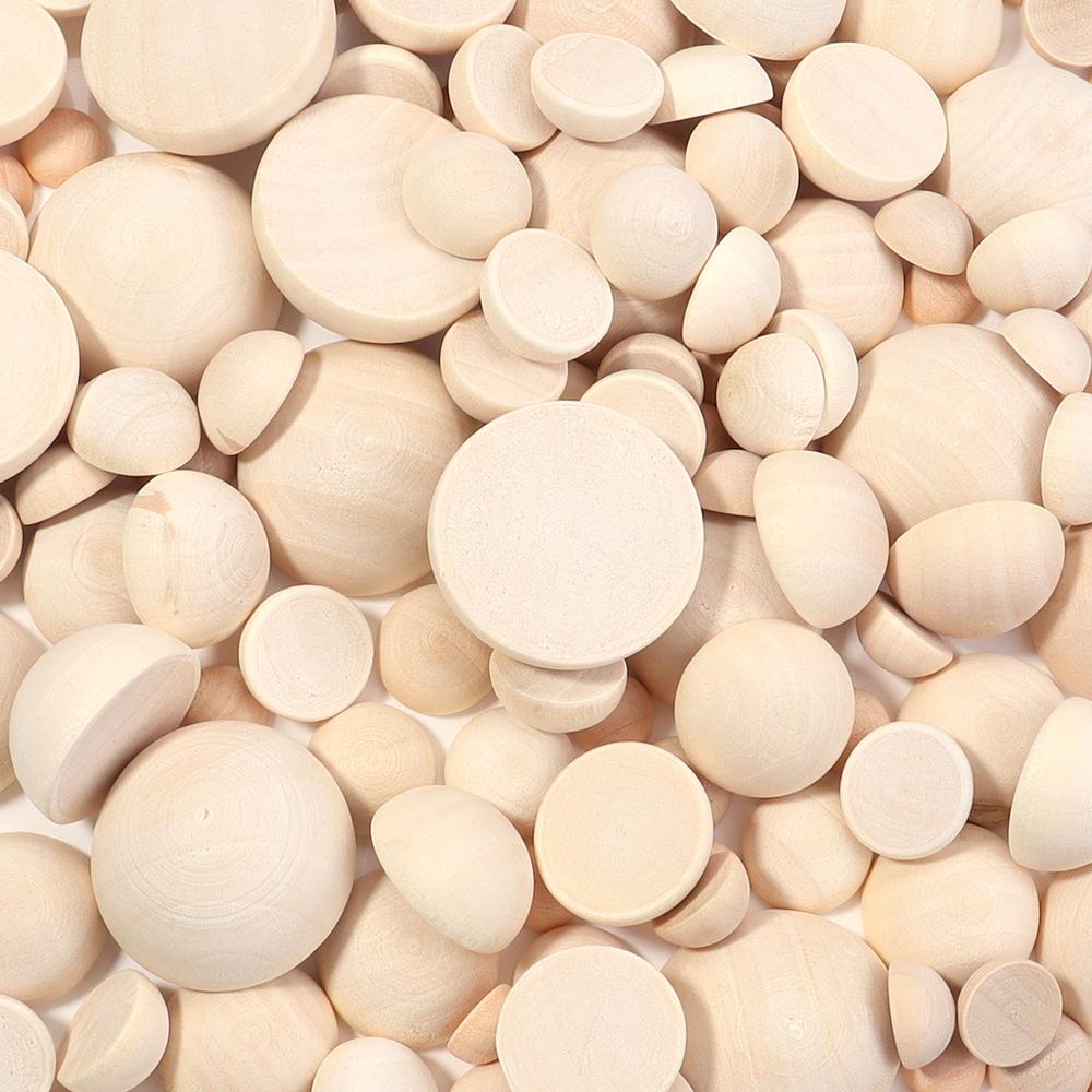5-50pcs Natural Half Round Wooden Beads 10-50mm Half Unfinished Wood Balls Split Wood Beads For DIY Crafts Toy Home Decoration