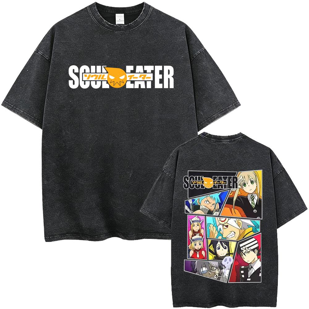 Washed Vintage Anime Soul Eater Black Star Graphic Tshirt Mens Retro Manga T Shirt Men Women Fashion Casual Oversized Tshirts